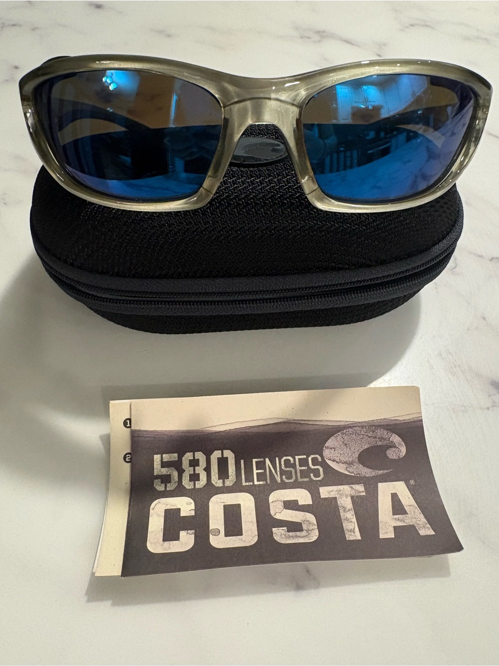 Costa Men's Sunglasses — Silver Frame with Blue Mirrors